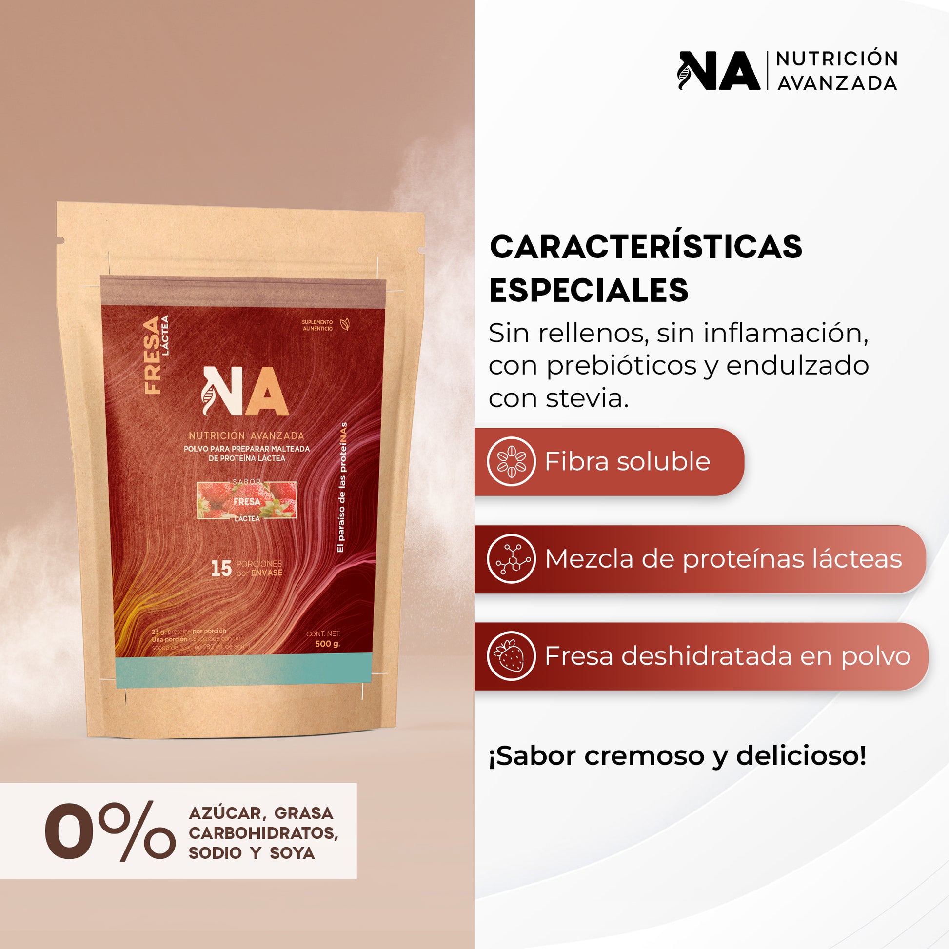 Proteína Láctea Fresa 500g.