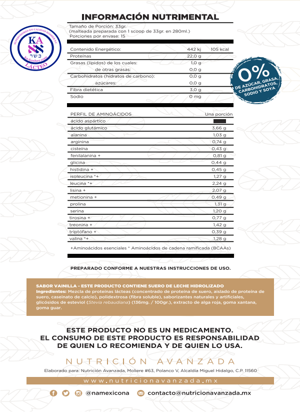 Proteína Láctea Vainilla 500g.