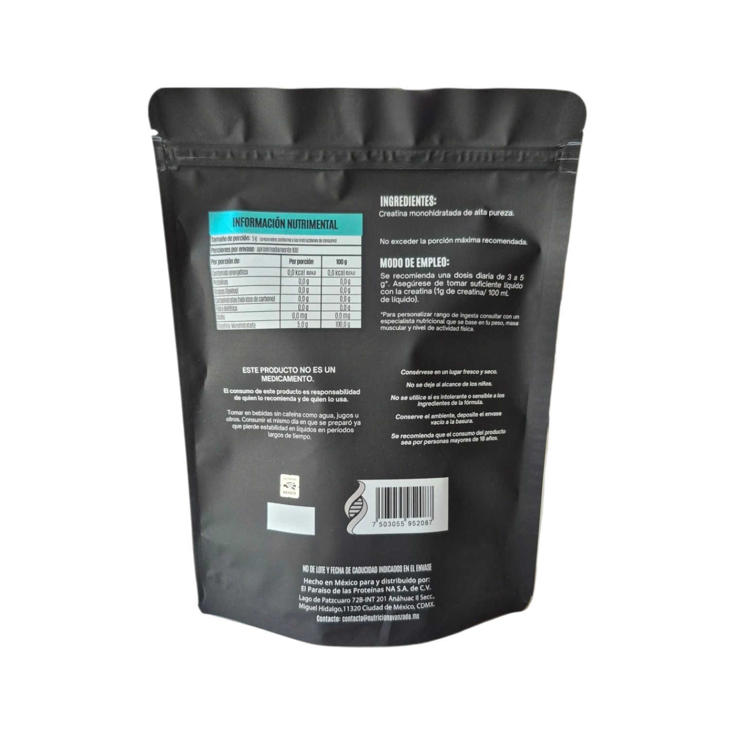 Creatina monohidratada sin sabor  500G.