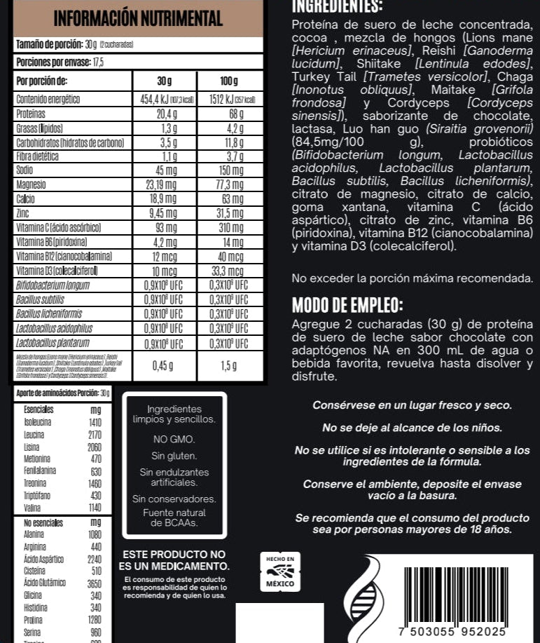 Whey protein con Adaptógenos CHOCOLATE 525 G.