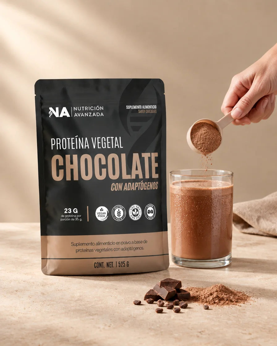 Preparación de una bebida de chocolate con proteína vegetal NA con adaptógenos.